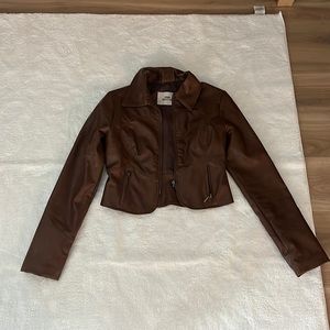 Urban outfitters brown leather jacket